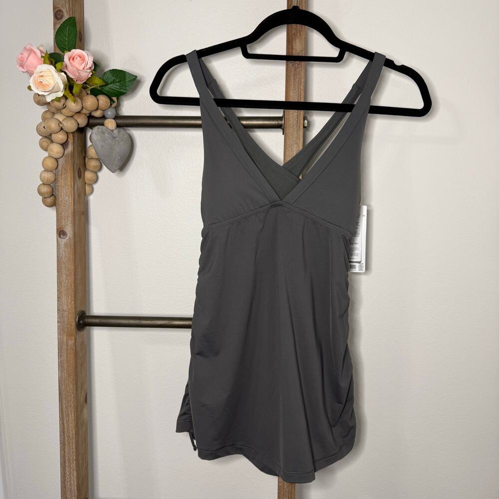 Athleta Charcoal Gray V‑Neck Swim Tankini Top